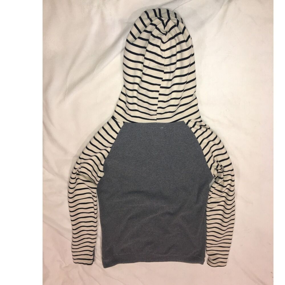 Ampersand Avenue Women XS Charcoal Grey Striped Double Hood Raglan Sweatshirt